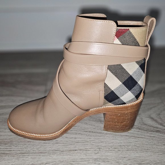 Burberry Pryle House Check Leather Ankle Boots Beige US Womens Size 6.5/7 EUS 37 - Picture 10 of 15